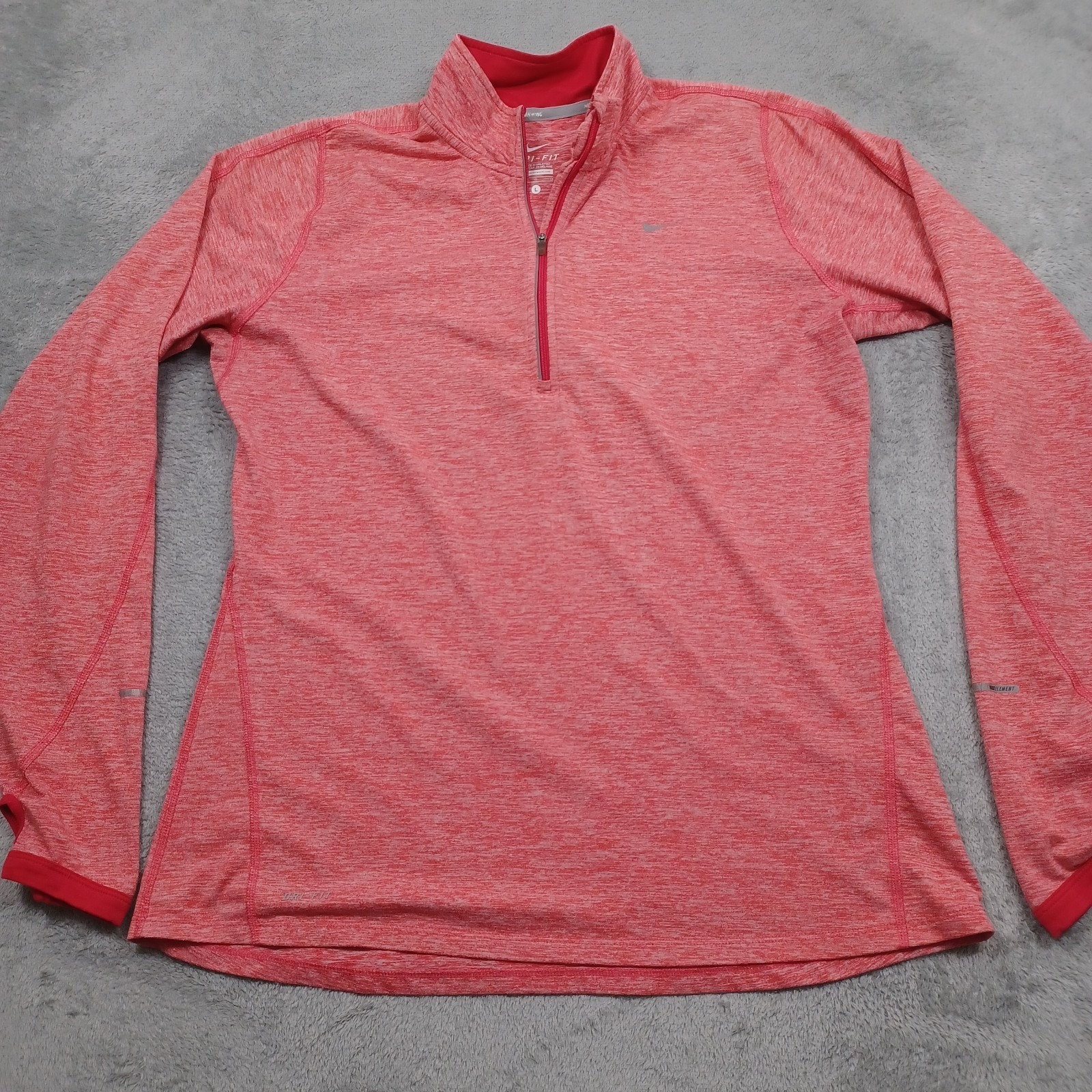 Nike Sweater Womens Large Red 1/4 Zip Pullover Lightweight Activewear Dri Fit